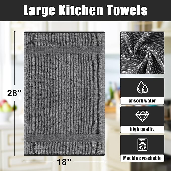 Homaxy Premium Kitchen Towels, Large Cotton Kitchen Hand Towels, Flat and Terry