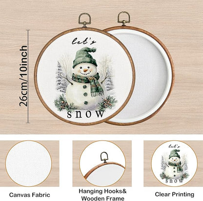 KSDUT Winter Wall Decor Art - Snowman Snowy Wall Art Canvas Frame Hanging Prints, Xmas Holiday Let it Snow Round Wall Art Decor for Home Bedroom Decorations 10"x10"