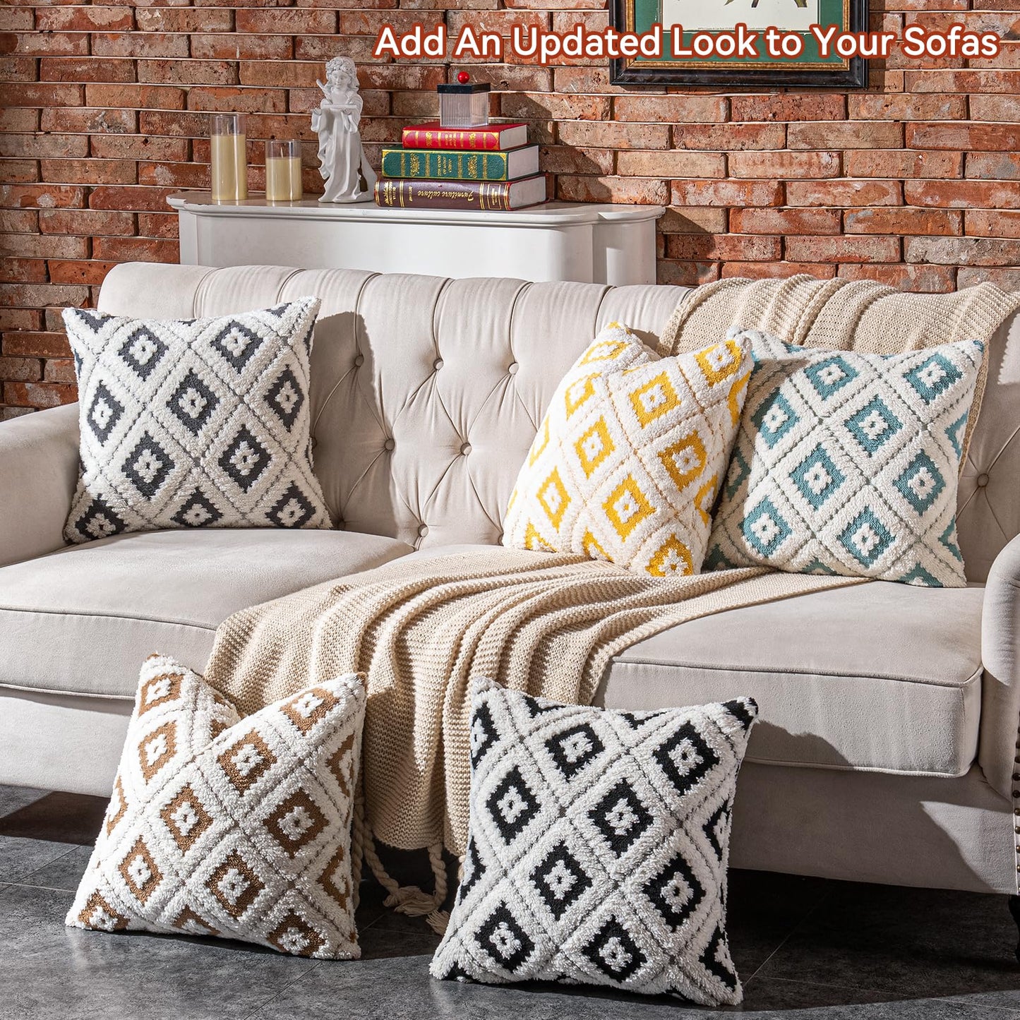 AmHoo Pack of 2 Decorative Throw Pillow Covers Rhomboid Luxury Super Soft Plush Set Case Cushion for Couch Sofa Bedroom 18 x 18-Inch Steel Grey