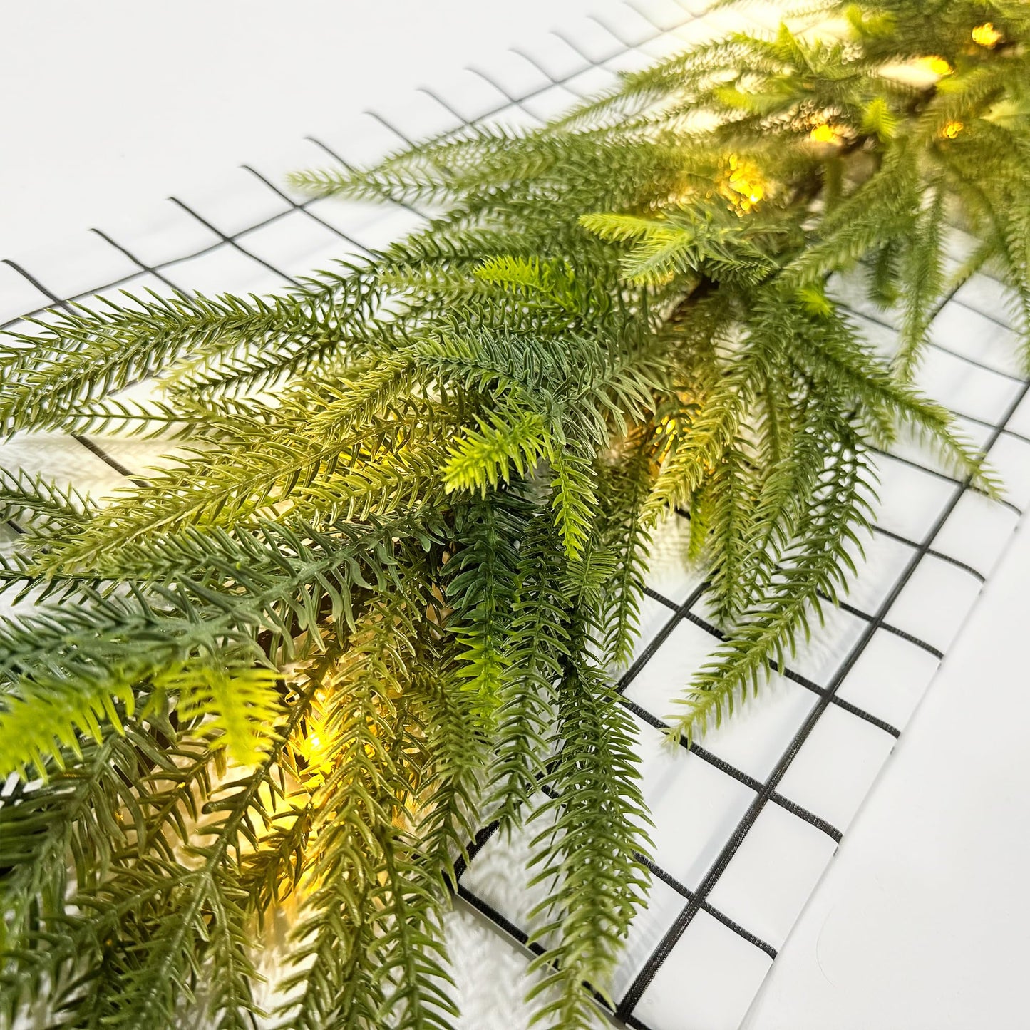 MINDELF 6 FT Artificial Christmas Norfolk Pine Garland, Real Touch Pine Garland with 20 LED Lights, Mixed with Noble Fir, ‌Heavier and Larger, Timer, Perfect for Table Window Mantel Indoor Outdoor