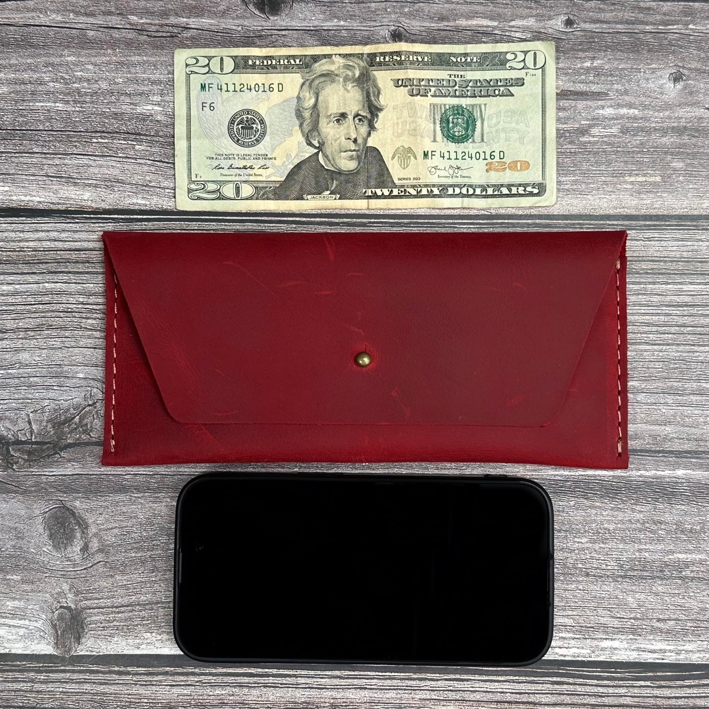 Thot Ra Leather Cash Envelope Wallet, Money Pouch Reusable Budget Envelope Wallet, Leather Cash Holder With One Slot Holder, Handmade, Full Grain Leather Vintage (Red)