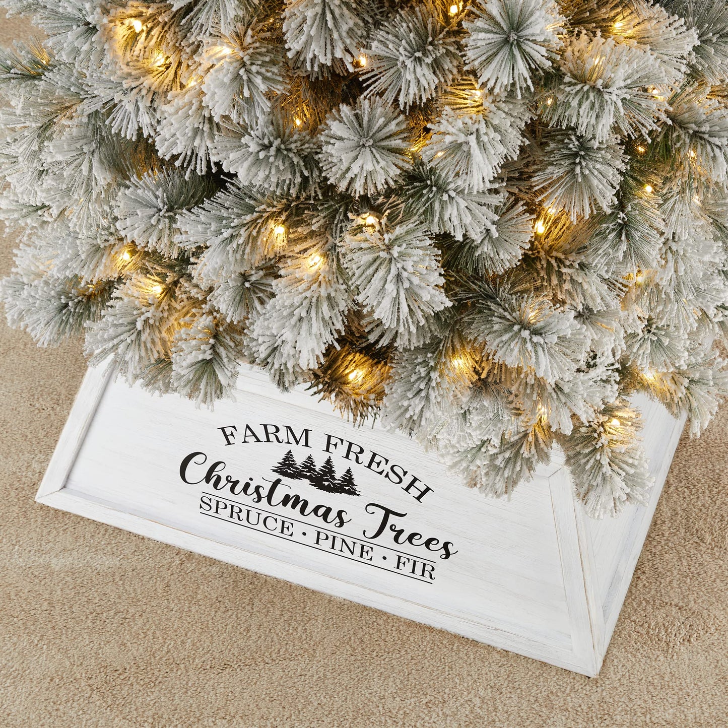 Glitzhome 26 inch Wooden Trapezoid Christmas Tree Collar, Washed White Farmhouse Stand Cover for 9ft Holiday Decor, Rustic Ring for Artificial or Real Trees, Easy Assembly & Storage