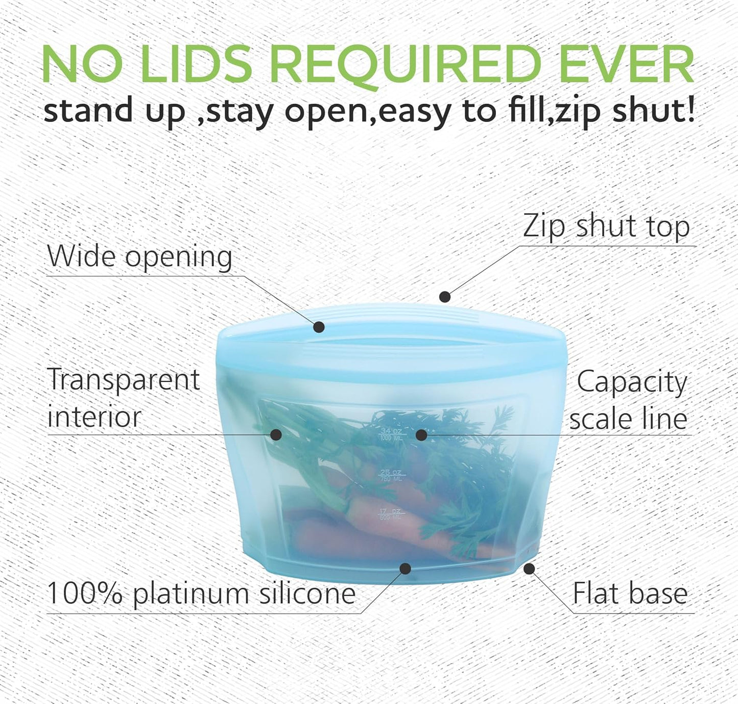 Reusable food container, silicone bag, 6 Pcs Zip Containers Can be used for fruit and vegetable snacks, etc. Microwave Dishwasher and Freezer Usable (blue)…