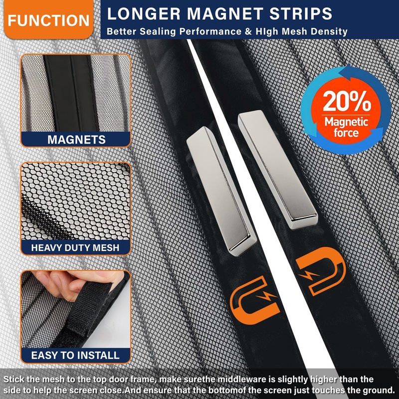 Magnetic Screen Door，Screen Door Mesh，Keep Bugs Out, Heavy-Duty Mesh Curtain,Pet and Kid Friendly, Works with Front Doors, Sliding Doors（39 x 82 Inches