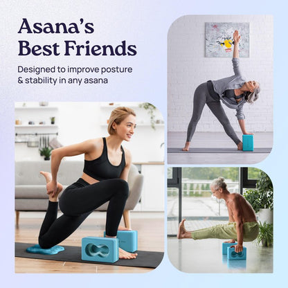 Deep-Zen® Yoga Blocks Wrist Support; Yoga Blocks 2 Pack with Knee Pads and Strap to Put Less Weight on Wrists; Durable, Versatile Yoga Brick Exercise Block Set, Blocks Yoga (Blue)