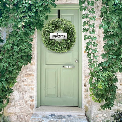 24" Wreath, Artificial Boxwood Wreaths for Front Door, Spring and Summer Wreath, Used for Spring Home Decor,Farmhouse or Room Indoors,Outdoors, corridors, Offices (Green)