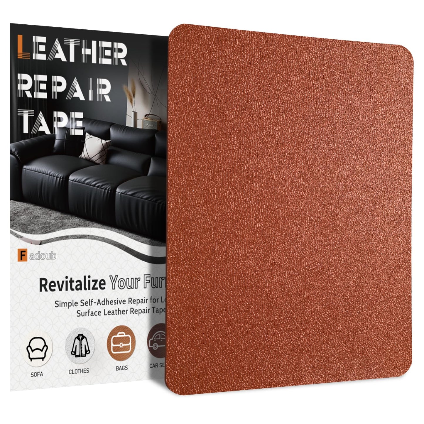 Fadoub Leather Repair Patch Tape Self-Adhesive, 8x11In Heavy Duty Vinyl Patch, Leather Repair Kit for Furniture, Sofa, Couch, Office Chair, Car Seat, Car Interior((Chestnut Brown)