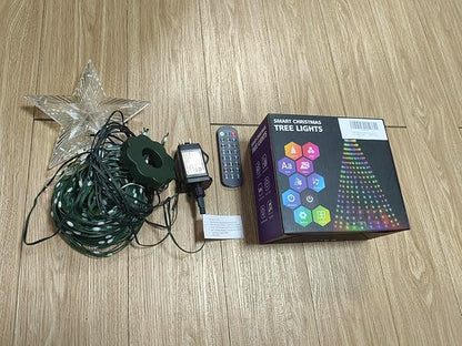 Smart Ring Christmas Tree Lights with Star Topper Indoor Outdoor - 6Ft x 20 Lines String 400 Optimum LED Easy App Control Images Color Changing Timer Remote Waterproof for 5 6 7 Ft Xmas Trees