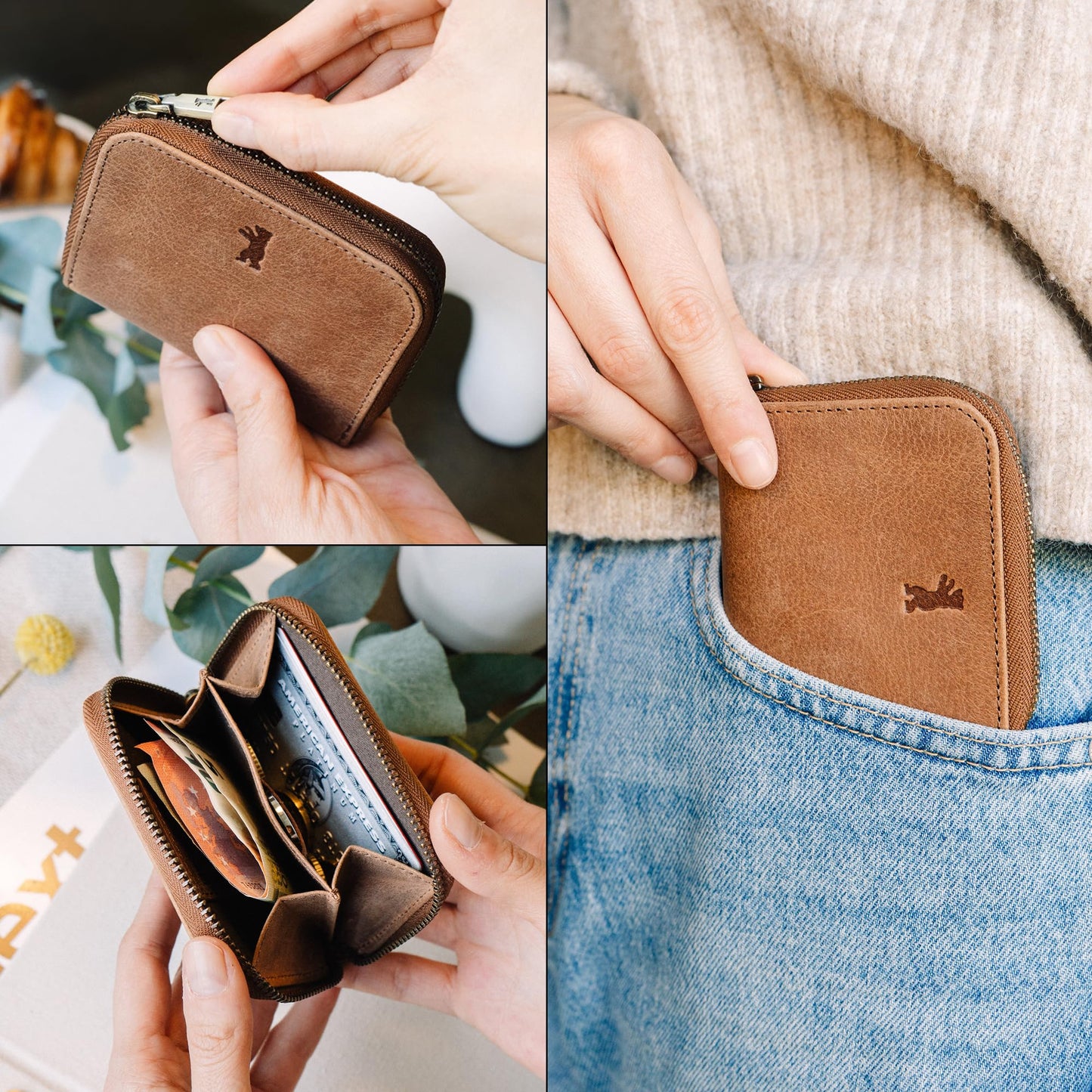 Berliner Bags Vintage Genuine Leather Small Wallet for Women and Men Braga, Change Purse, Mini Bifold Wallet for Cash and coins, RFID Blocking, Gift Box - Brown