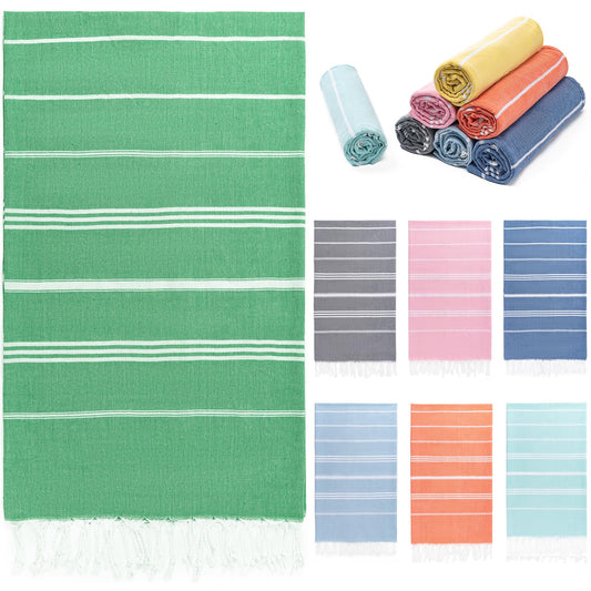 Aegero Turkish Beach Towel, 36"x71" Quick Dry Sand Free Oversized Bath Pool Swim Towel, Lightweight Travel Turkish Towels Vacation Essentials, Green