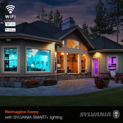 SYLVANIA Wifi LED Smart Light Bulb, 60W Equivalent Full Color and Tunable White A19, Dimmable, Compatible with Alexa and Google Home Only - 4 Pack (75674)