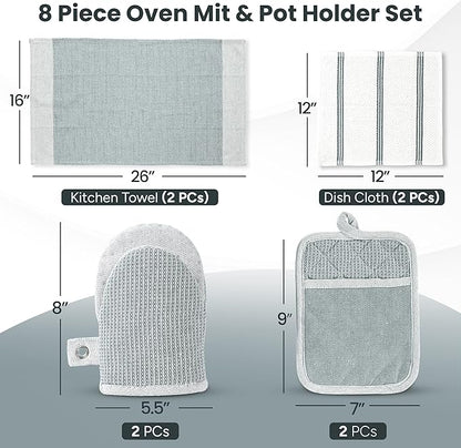 Casa Platino 8-Piece Mini Oven Mitt & Pot Holder Set – 500°F Heat Resistant