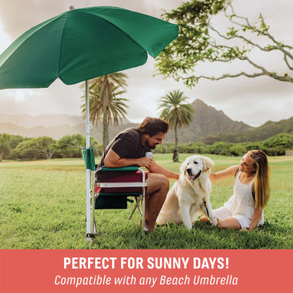 PICNIC TIME Sports Chair with Side Table, Outdoor Foldable Padded Adult Camping Chairs with Cup and Accessory Panel for Lawn, Beach, & Sports Use for Adults, up to 300-lbs Capacity, (Red)