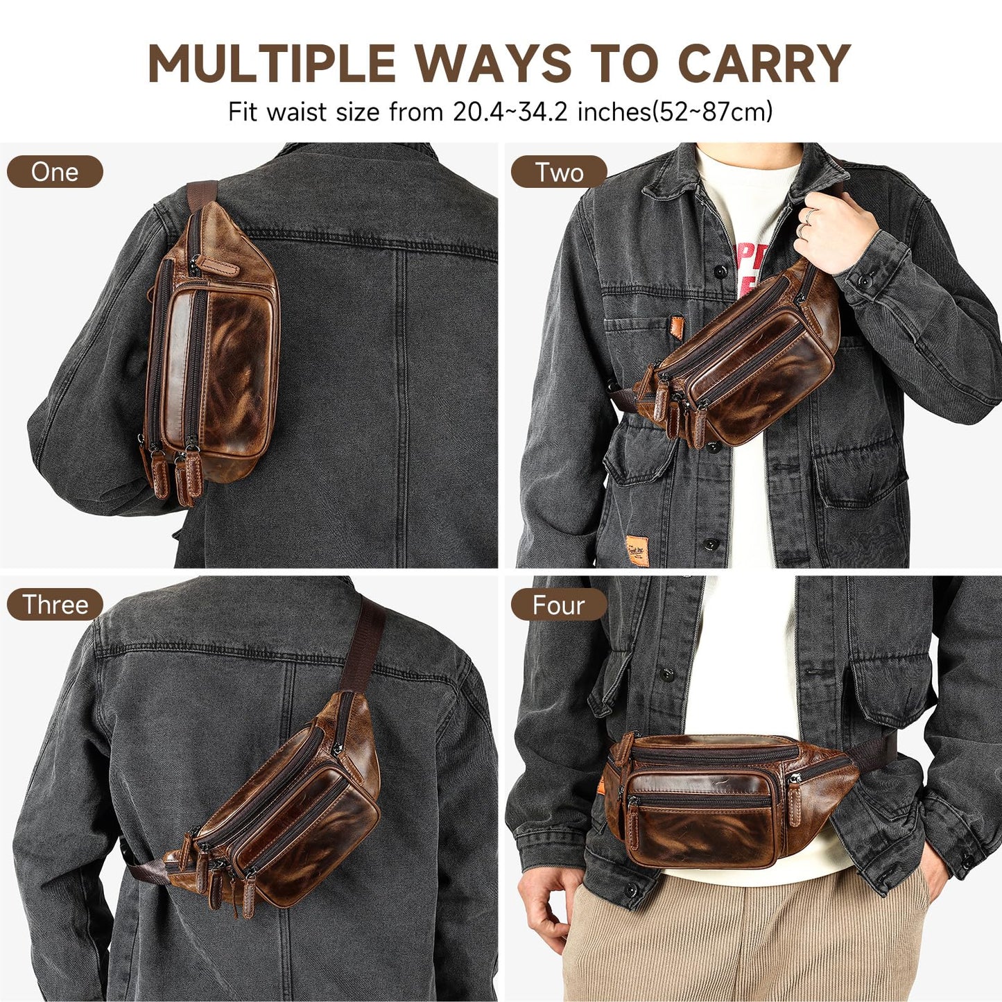 Genuine Leather Fanny Pack for Men Belt Bag Women Waist Purse Small Hiking Running Waist Pack for Phone Bum Hip Bags Shoulder Crossbody Bags