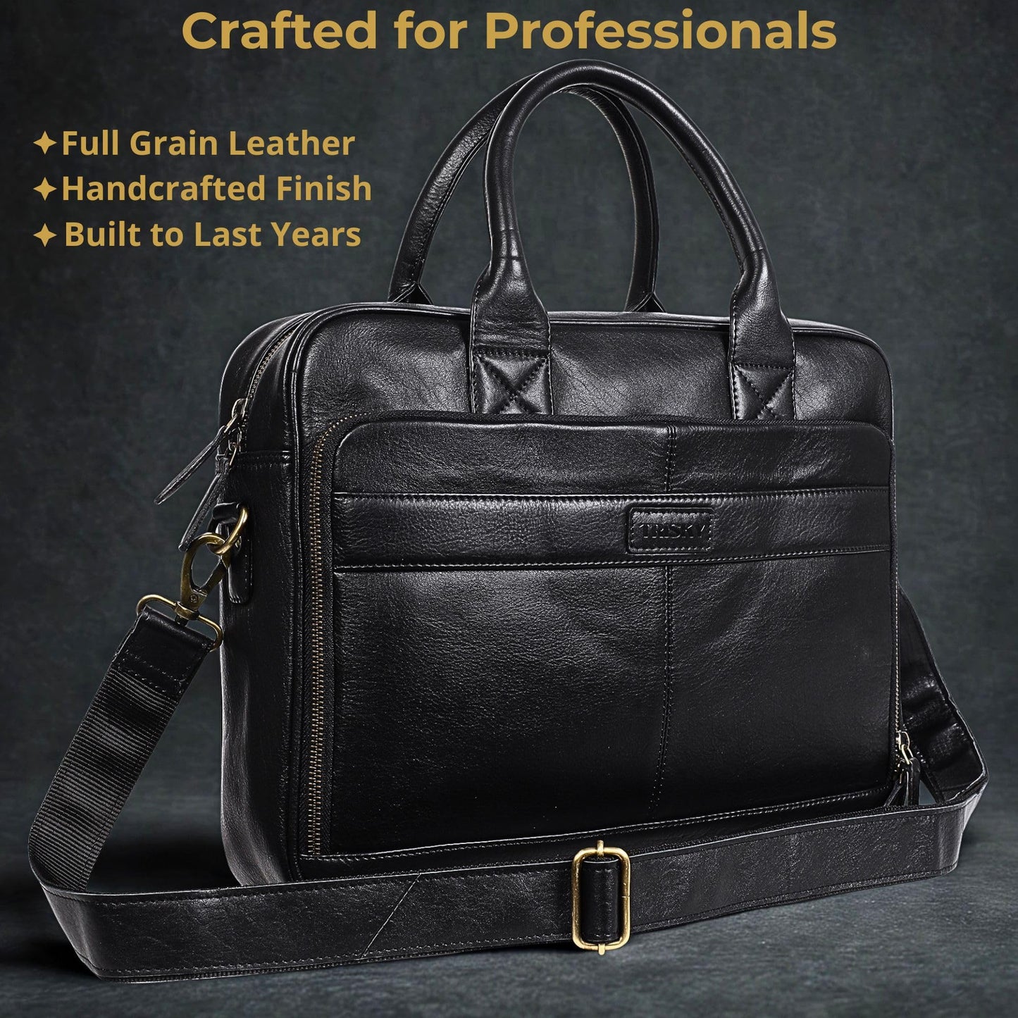 TRISKY Leather Laptop Bag For Men And Women - 16-inch Messenger Bag for Women Crossbody For Office Business Travel - Black Leather Briefcase for Men - Black