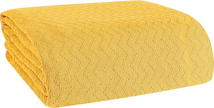 BELIZZI HOME 100% Cotton Bed Blanket, Breathable Thermal Blanket Twin Size, Soft Chevron,Perfect for Layering Any All Season, Mustard Yellow (60*90inch)