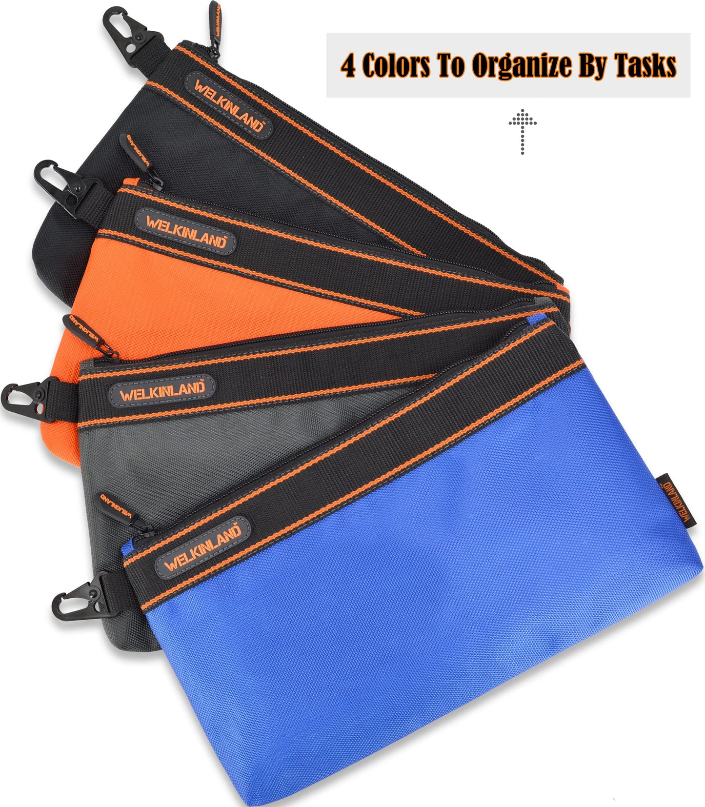 WELKINLAND 4-Packs Small tool pouch, Heavy-Duty Tool pouches, Electrician tools pouch bag, Tools pouches w/clip, Small Zippered tool bag