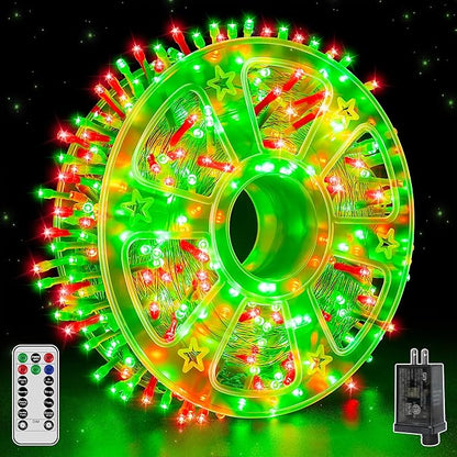 Christmas Lights 600 LED 98FT, Waterproof Outdoor String Lights with Remote and Timer, 8 Modes Dimmable Fairy Lights for Indoor Outdoor Wedding Party Holiday Decorations (Red and Green)