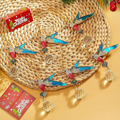 H&D HYALINE & DORA 6 Pcs Hummingbird Hanging Christmas Ornaments Crystal Hummingbird Suncatchers Shiny Rhinestones Bird Hanging Ornaments for Christmas Trees Decorations Party Favor