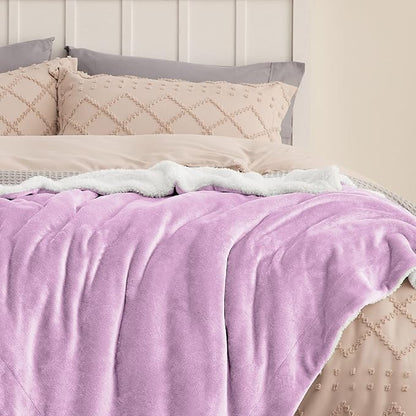 Bedsure GentleSoft Sherpa Fleece Throw Blanket for Couch - Thick and Warm Throw for Girls, Soft Fuzzy Plush Kids Blanket for Winter, Lilac, 50x60 Inches