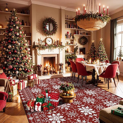 4' X 6' Christmas Rug Snowflake Area Rugs for Living Room Bedroom Dining Room Nursery Dorm Plaid Mat Washable for Kids Girls Women Xmas Carpet Floor Pad Doormat Winter
