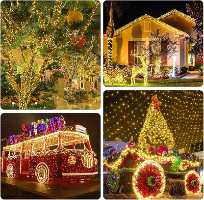 KNONEW 600ft 1500 LED Christmas String Lights Outdoor Green Wire 8 Modes & Timer Fairy Light Plug in Waterproof Patio Lights for Xmas Yard Tree Wedding Party Holiday Decorations (Warm White)