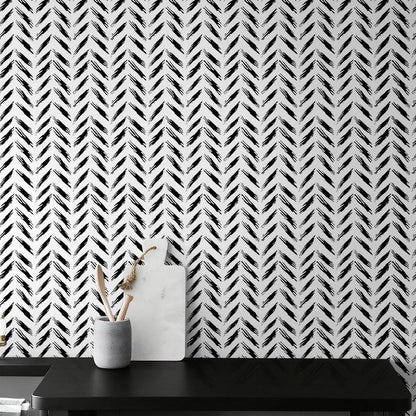 Micpolo Black and White Peel and Stick Wallpaper Modern Self-Adhesive Contact Paper Thicken Waterproof Easy to Clean Decorative Removable Wall Paper Herringbone for Bedroom Bathroom 17.3in x 78.7in