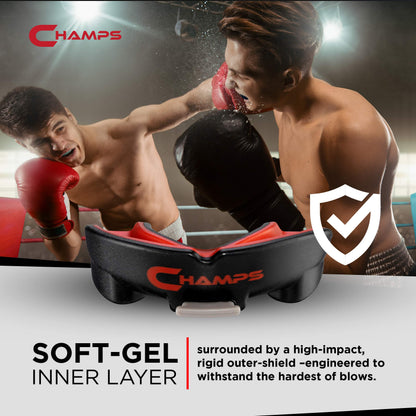 Champs MMA Breathable Mouth Guard for Boxing, MMA, Jiu Jitsu, Muay Thai, Wrestling & Combat Sports – Easy Fit, Boil & Bite Design Mouthpiece – Durable Boxing Mouthguard for Men & Adults, Case Included