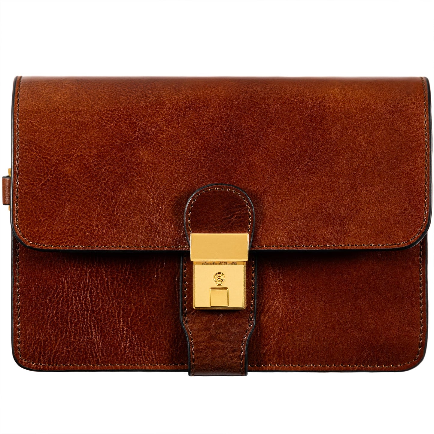 Time Resistance Leather Clutch - Organizer Bag for Men - Wrist Bag - Briefcase Handmade in Italy (Cognac Brown) - Handbag for Men - Gift Box Included
