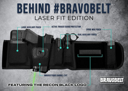 BravoBelt Laser Fit Edition - Belly Band Holster for Concealed Carry | Compatible with Red Dot, Lasers & Tactical TLR Light Systems -Unisex, Black