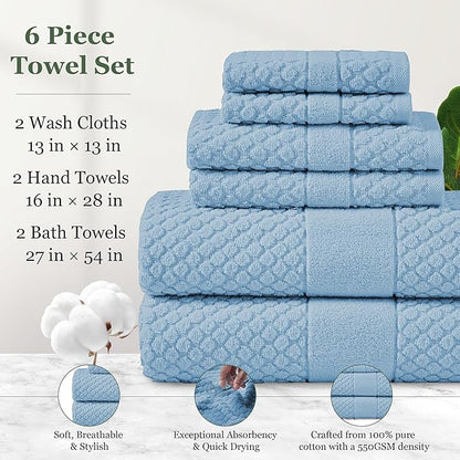 Simple&Opulence 6 Piece Luxury Towel Set, 100% Cotton Bathroom Towels