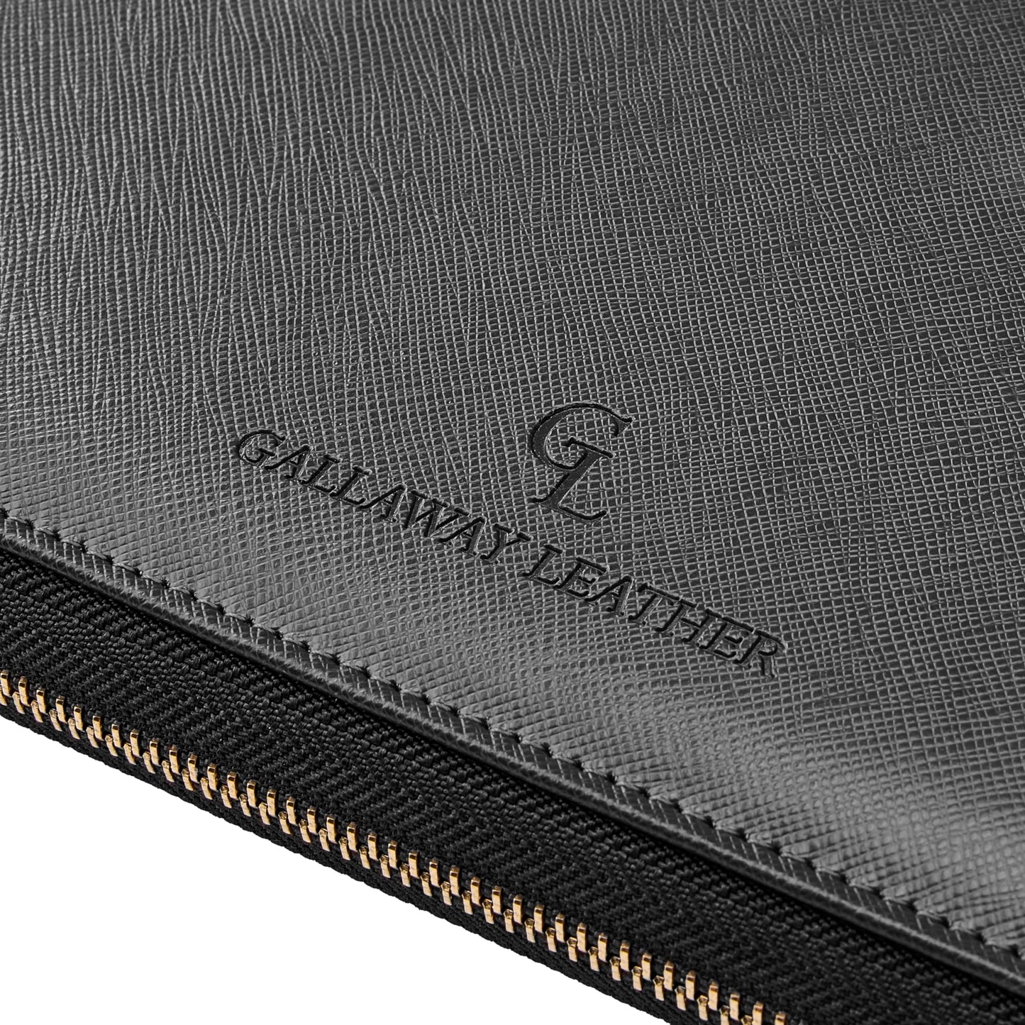 Gallaway Leather Genuine Leather Zippered Portfolio Organizer, Executive Business Binder Padfolio for Men and Women, Holder for Notebook Planner,Resume,Documents,Cards and iPad (Black)