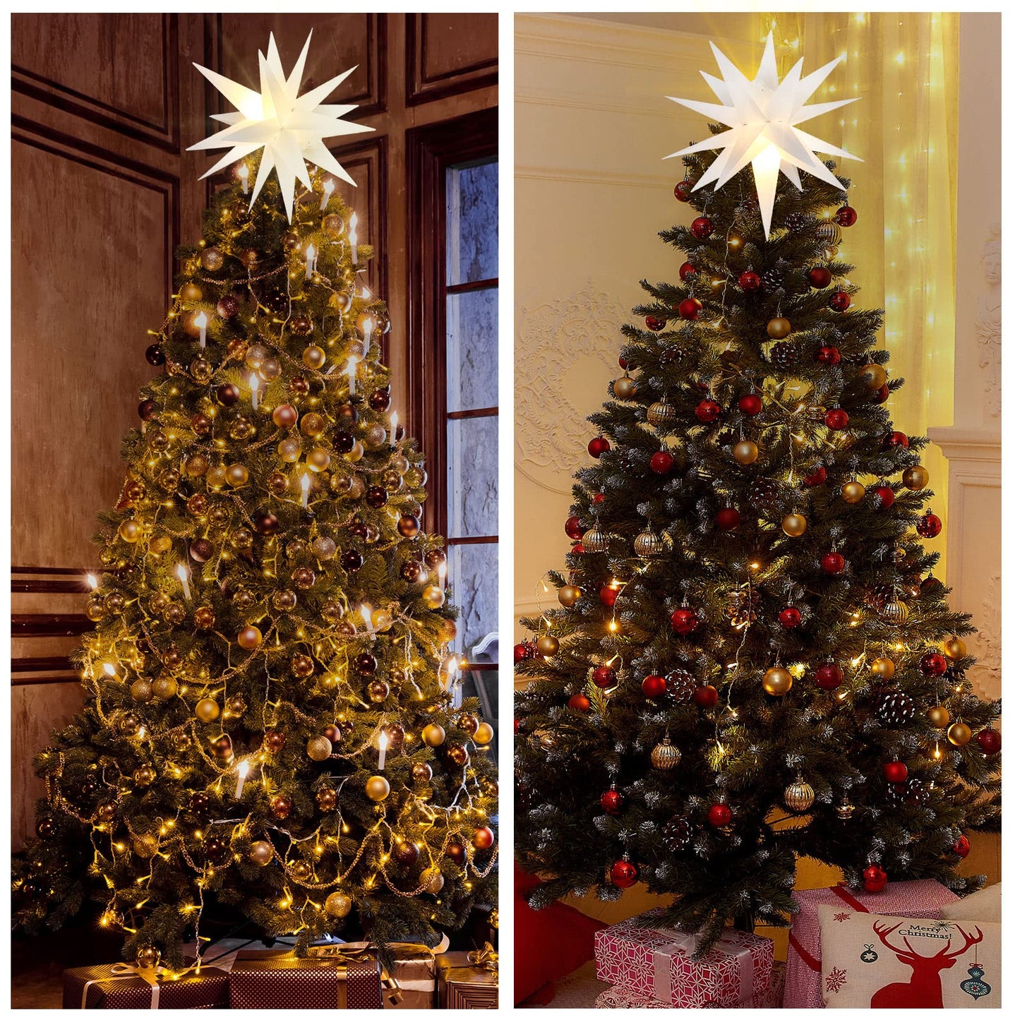 Kingdder 3 Pieces Moravian Star Light LED 3D Star Hanging Light Powered by Battery with Timer Function White Porch Lantern Holiday Decor for Indoor Outdoor Christmas Tree Balcony Courtyard (18 Inch)