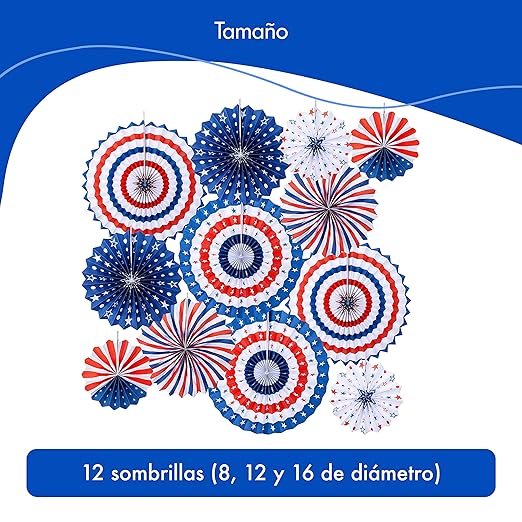 Homarden Patriotic 4th of July Decorations - USA Themed Party Supplies - Patriotic Hanging Paper Fans for 4th of July, Memorial Day, Veterans Day - Set of 12 Colorful Decorations