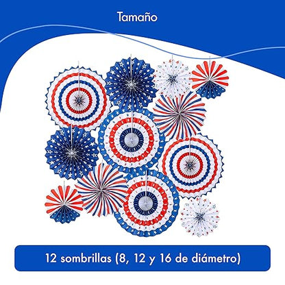 Homarden Patriotic 4th of July Decorations - USA Themed Party Supplies - Patriotic Hanging Paper Fans for 4th of July, Memorial Day, Veterans Day - Set of 12 Colorful Decorations