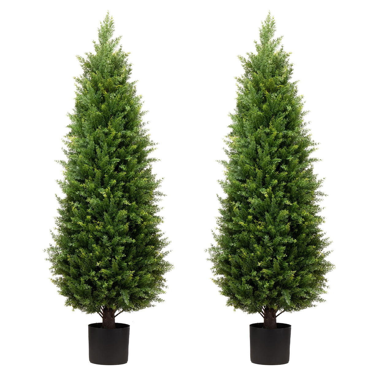 4ft Artificial Cedar Trees Artificial Topiary Trees Set of 2 Faux Cypress Plants UV Resistant Potted Bushes Faux Shrubs for Outdoor Indoor Front Porch Garden