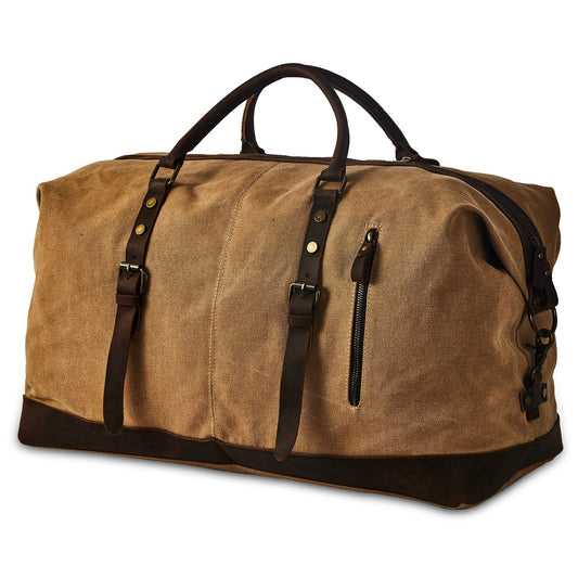 BRASS TACKS Leathercraft Men's Waxed Canvas Vintage Overnight Duffel Weekend Business Excursion Road Bag Travel Luggage