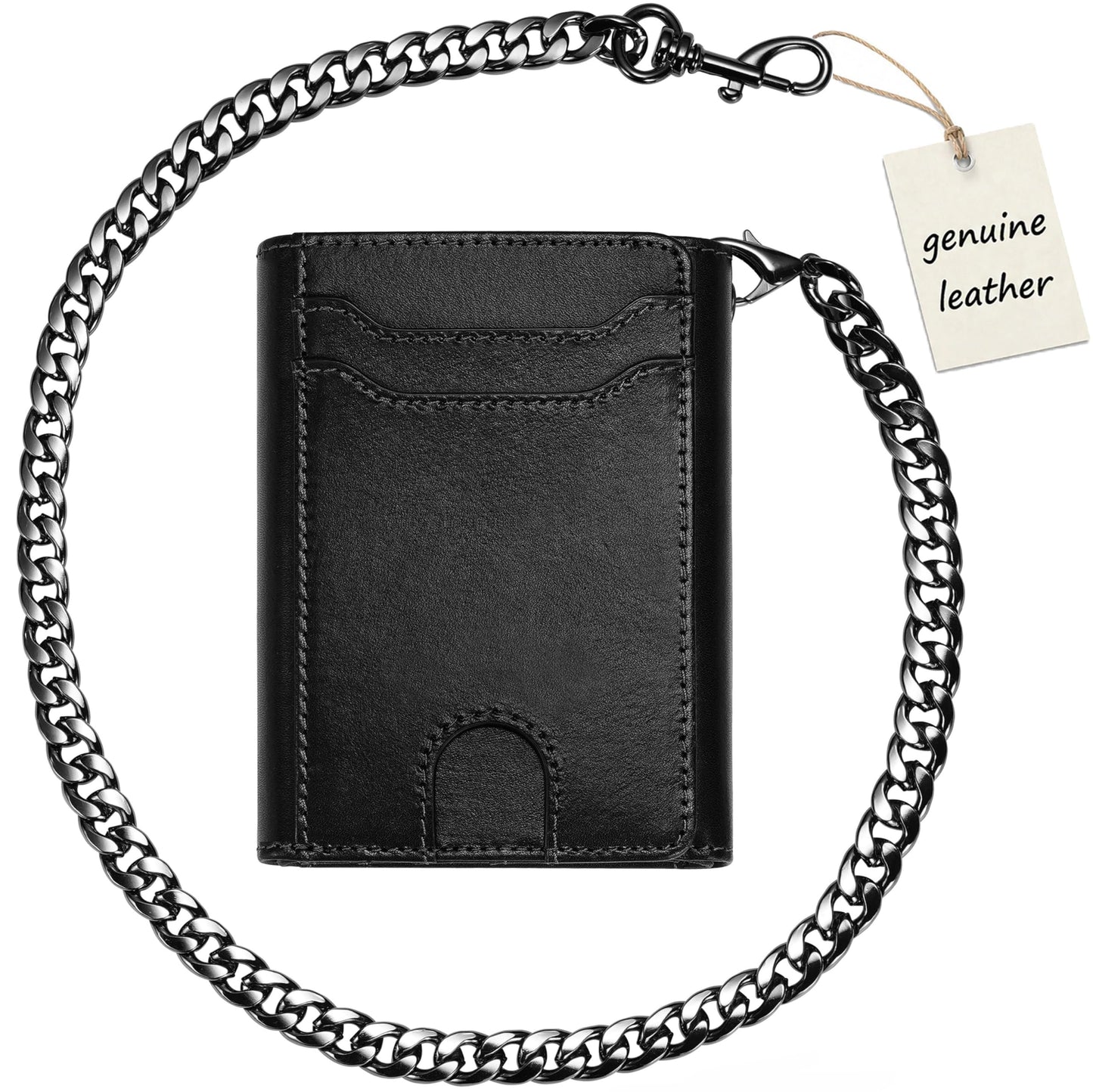 furid Genuine Leather Wallet with Chain: Trifold with RFID Blocking - Zipper Coin Pocket & Anti-Theft Chain - Biker Wallet for Motorcycle Outdoor - Gift for Father Husband