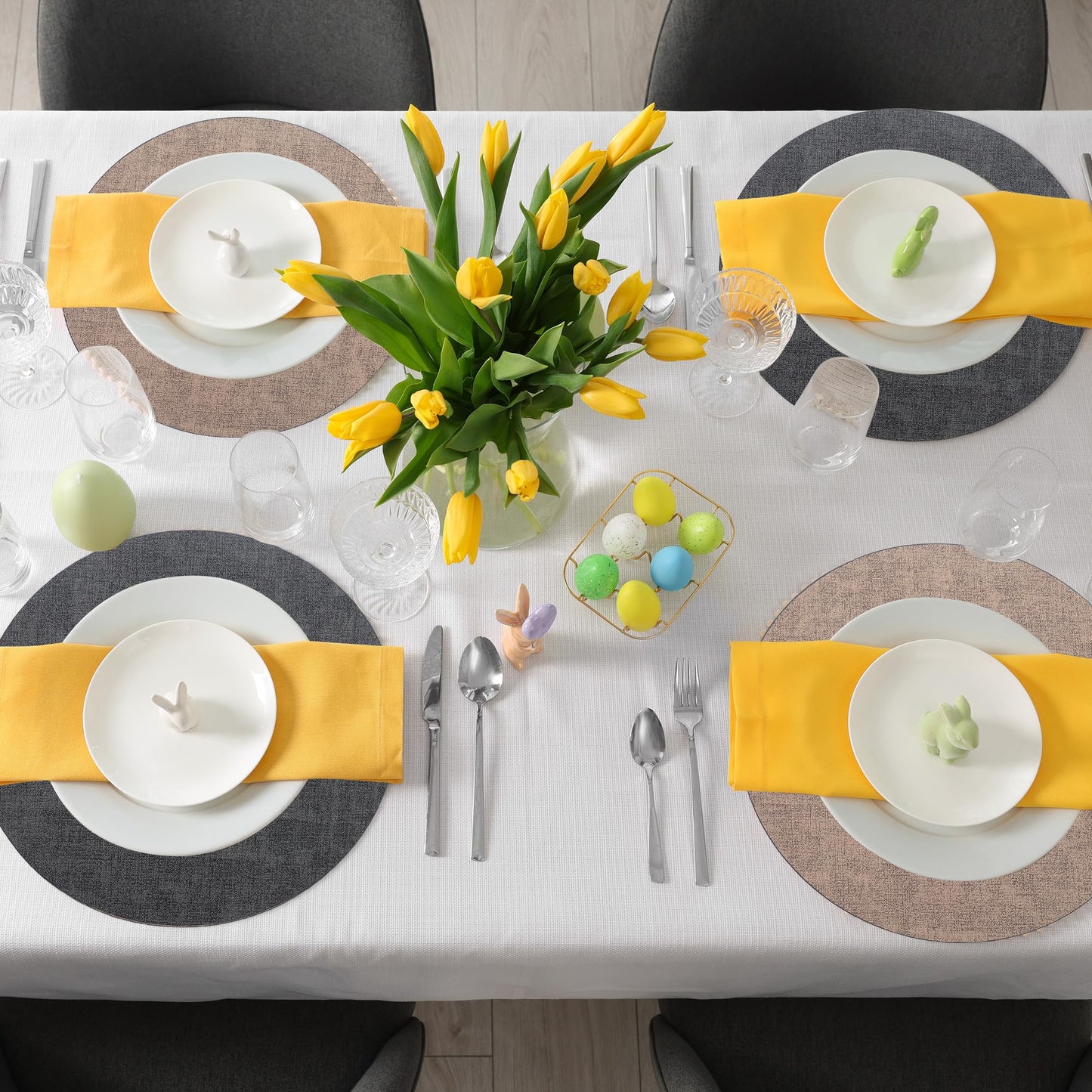 Cloth Leather Round Placemats, Gray and Beige Double-Sided Heat-Resistant Placemats and Coasters Set of 4, Small Placemat for Dessert Plate Easy to Clean for Dining