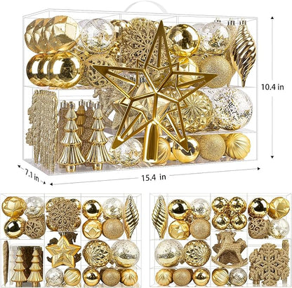 SHareconn 100pcs Christmas Tree Decorations Ornaments Set, Shatterproof Plastic Baubles Decorative Balls for Xmas Tree Decor Holiday Wedding Party, Gold