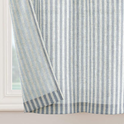 jinchan Tab Top Linen Kitchen Curtains 36 Inches Striped Tier Curtains Farmhouse Modern Cafe Style Small Window Treatments Airy Light Filtering Rod Pocket for Living Room Bathroom 2 Panels Blue