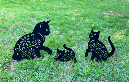 RANNYOZIO 3 Pack Cat Decorative Garden Stake Metal Cat Garden Statues Black Cats Silhouette for Yard Outdoor Decor Lawn Ornaments