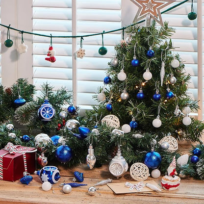 Joiedomi 70Pcs Assorted Christmas Ornaments Set with Ball Ornaments, Star Topper and Heart, Hanging Shatterproof Christmas Ornaments for Holidays and Xmas Tree Ornaments (Blue, Silver&White)
