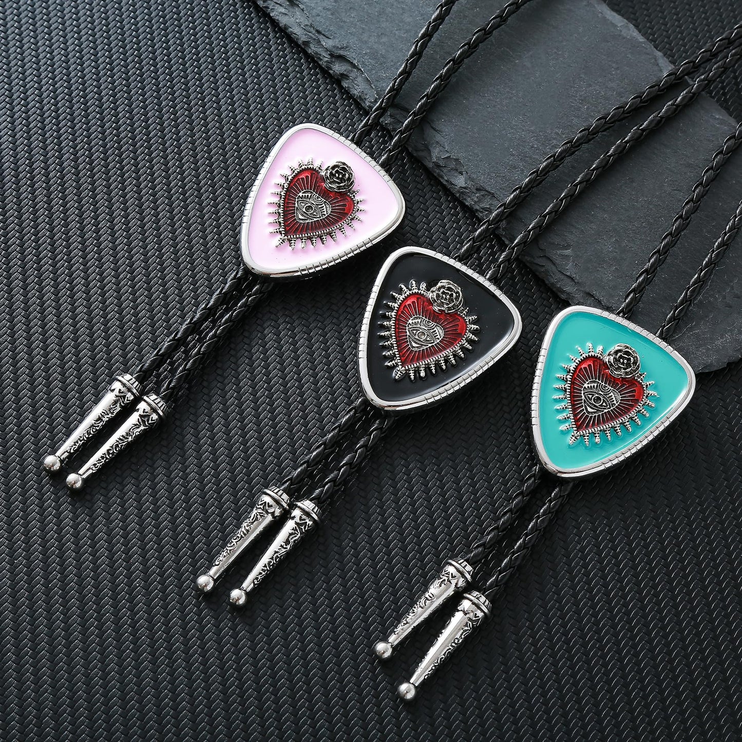 GelConnie Pink Bolo Tie for Women Native American Heart Goth Bolo Tie for Men Cowgirl Necklace Western Bolos Necktie