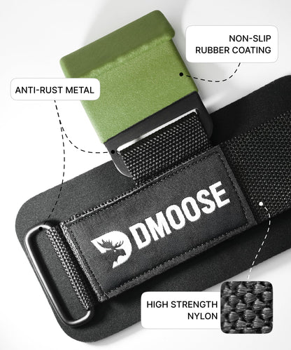 DMoose Fitness Weight Lifting Hooks (Pair) for Deadlifts, Pull Ups, Rows & Shrugs - Anti-Rip Nylon Strap Hand Grips with Thick Wrist Padding - Heavy Duty Wrist Straps for Weightlifting (Green)