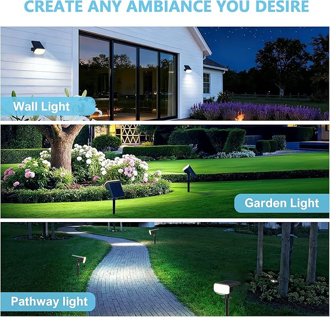 Solar Lights Outdoor Waterproof IP65, Super Bright LED, 6500K 2 Lighting Modes, Solar Powered Yard Garden Solar Spot Lights for Outside Landscape Auto On/Off -6500K,6 Pack