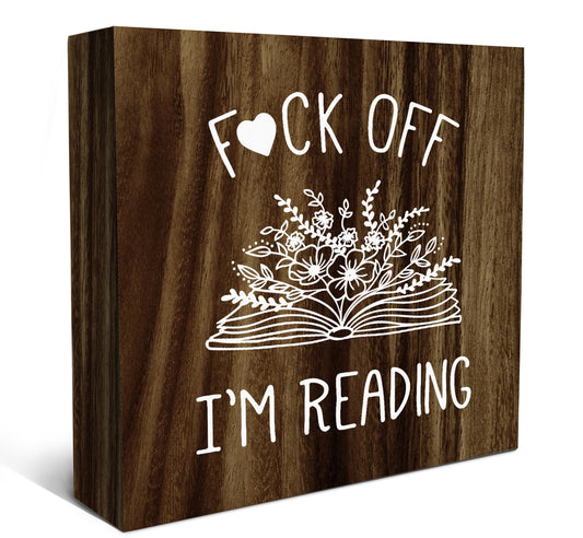 SRADMO I'm Reading Minimalist Floral Book Wood Box Sign Desk Decor, Brown Inspirational Reading Wooden Block Box Sign Decoration for Home Reading Room Library Shelf Table Decorative Accessories