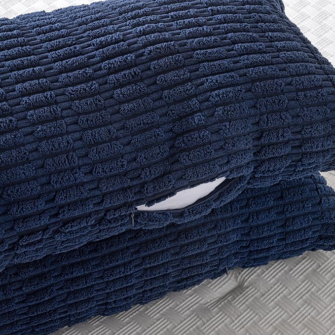 Fancy Homi Navy Blue Long Body Lumbar Decorative Throw Pillow Covers 20x54 Inch for Bed Couch Bedroom Bench, Soft Corduroy Rectangle Solid Pillow Case, Rustic Farmhouse Boho Room Decor