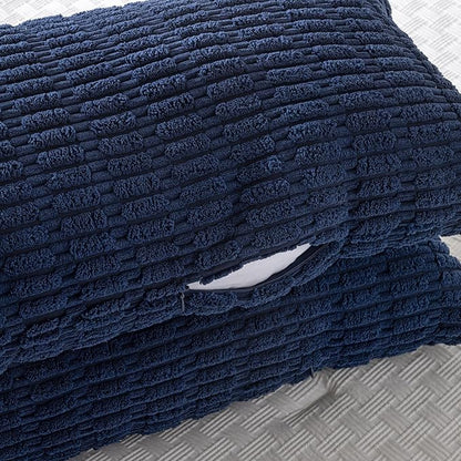 Fancy Homi Navy Blue Long Body Lumbar Decorative Throw Pillow Covers 20x54 Inch for Bed Couch Bedroom Bench, Soft Corduroy Rectangle Solid Pillow Case, Rustic Farmhouse Boho Room Decor
