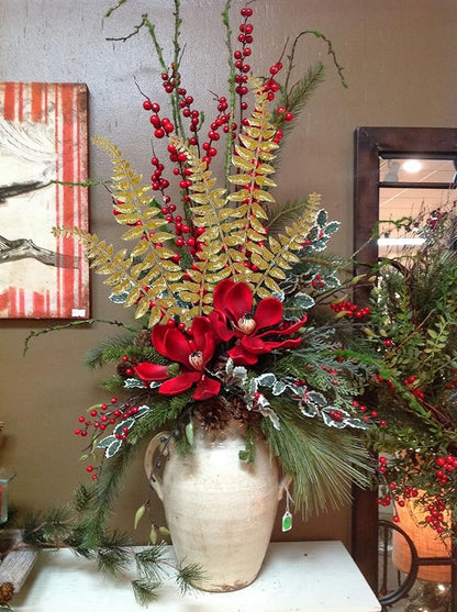 DILATATA 6Pcs Christmas Glitter Leaves Boston Fern Leaves 25" Artificial Gold Fern Leaf Picks Sprays Giltter Stems for Christmas Tree DIY Xmas Wreath Garland Home Decor - Gold